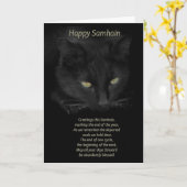 Carte Bénédictions du chat noir de Samhain Joyeux Samhai (Fleur jaune)