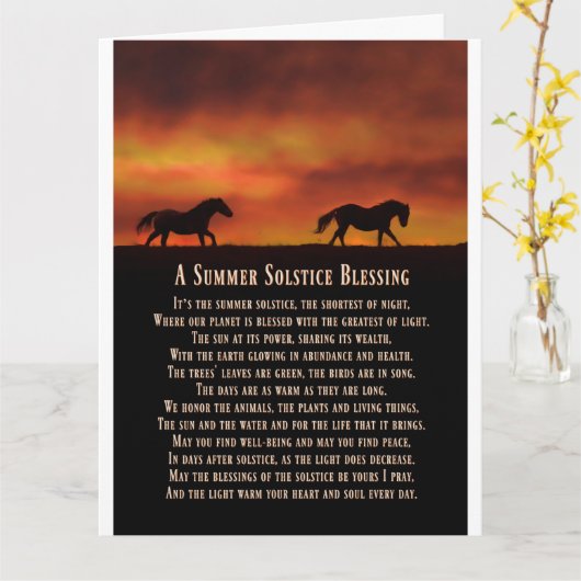 Carte Bénédictions du solstice d'été avec coucher de sol (Fleur jaune)