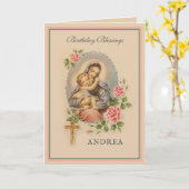 Carte Bénédictions religieuses d'anniversaire Vierge Mar (Fleur jaune)