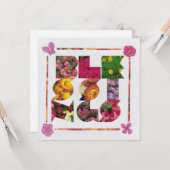 Carte BÉNÉFICIER Lettres blanches et florales (Devant/Arrière en situation)