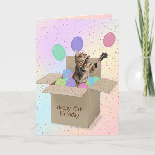 Carte Bengale chat en boîte en carton 70e anniversaire (Devant)