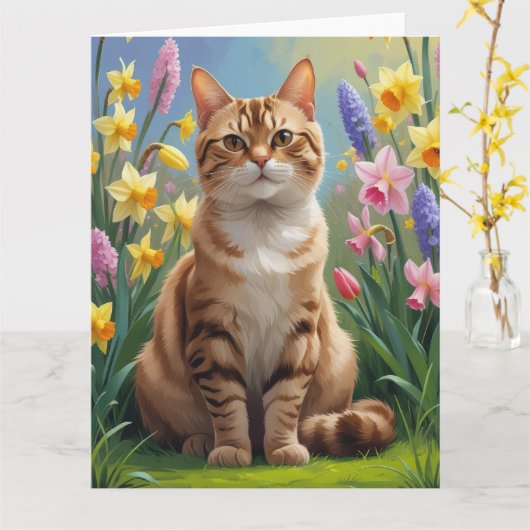 Carte Bengale Fleurs de printemps de chats peinture (Fleur jaune)