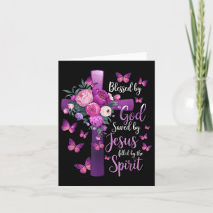 Carte Béni Par Dieu Sauvé Par Jésus Croix Florale Violet