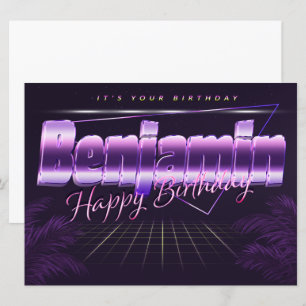 Carte Benjamin Nom Prénom lila retro Anniversaire de la 