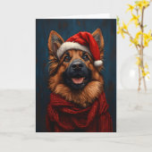 Carte Berger allemand avec un chapeau de Père Noël (Fleur jaune)