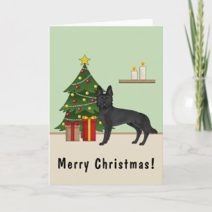Carte Berger allemand noir et sapin de Noël festif