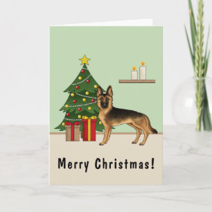 Carte Berger Allemand Noir Et Tan Et Arbre De Noël