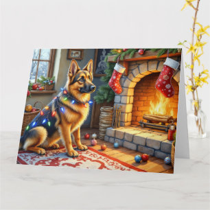 Carte Berger belge cheminée avec lumières de Noël
