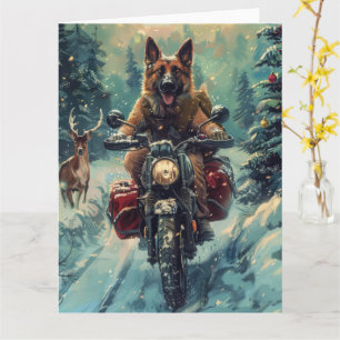 Carte Berger belge Chien à cheval Moto Noël