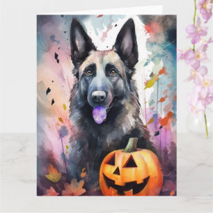 Carte Berger belge Halloween avec citrouilles effrayante
