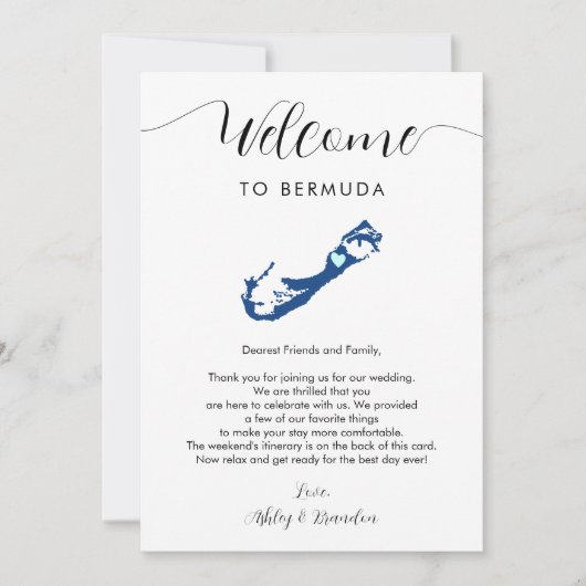 Carte Bermudes Mariage Bienvenue Lettre Itinéraire (Devant)