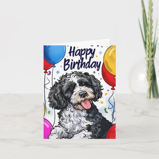 Carte Bernedoodle avec ballons (Devant)