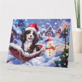 Carte Bernedoodle Chien dans Sleigh neige Noël (Devant)