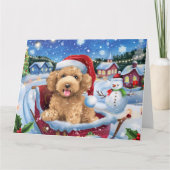 Carte Bernedoodle Chien dans Sleigh neige Noël (Devant)