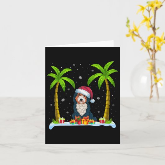 Carte Bernedoodle Chien Santa Hat Palm Tree Beach Noël P (Fleur jaune)