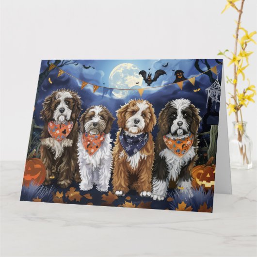 Carte Bernedoodle Halloween Éffrayant (Fleur jaune)