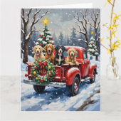 Carte Bernedoodle Noël Camion Rouge Fêtes (Fleur jaune)