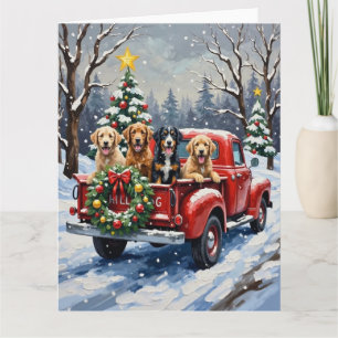Carte Bernedoodle Noël Camion Rouge Fêtes