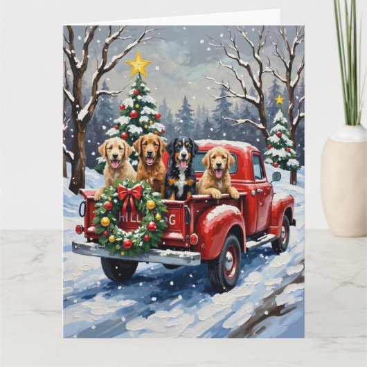 Carte Bernedoodle Noël Camion Rouge Fêtes (Devant)