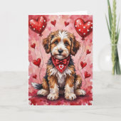 Carte Bernedoodle Valentine Dog Sitting with Hearts Red (Devant)