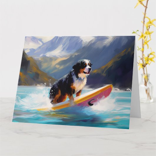 Carte Bernese Mountain Beach Surf Paining (Fleur jaune)