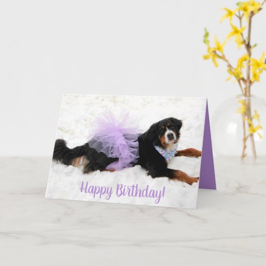 Carte Bernese Mountain Dog Anniversaire (Fleur jaune)