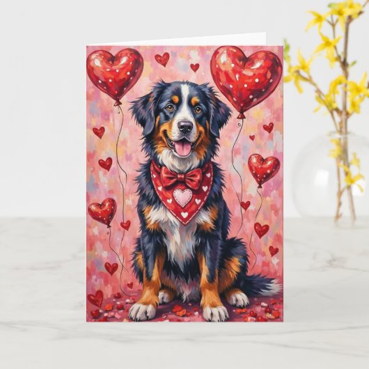 Carte Bernese Mountain Dog Valentine’s Day with Hearts (Fleur jaune)