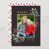 Carte Berries d'hiver verdure Joyeux Noël Photo (Devant / Derrière)