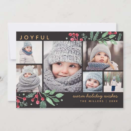 Carte Berries d'hiver Verdure Noël Multi-photo (Devant)