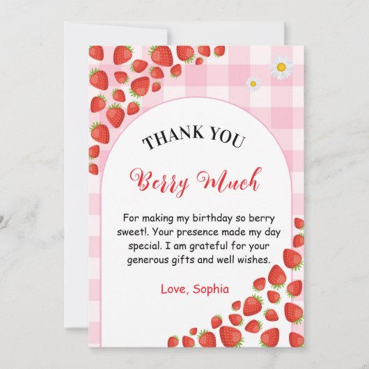 Carte Berry first gingham birthday Thank You Card (Devant)