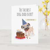 Carte Best dog dad ever, cake, funny pug in hat,  humor (Fleur jaune)