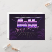 Carte Beth Nom Prénom lila retro (Devant/Arrière en situation)