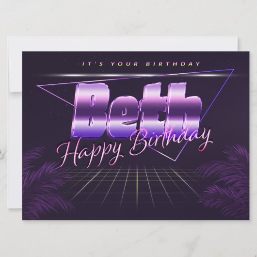 Carte Beth Nom Prénom lila retro (Devant)