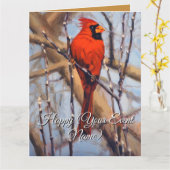 Carte Beutiful Red Cardinal Bird Perched on a Branch (Fleur jaune)