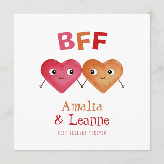 Carte BFF Meilleurs Amis Pour toujours Mignonne Amitié V (Devant)