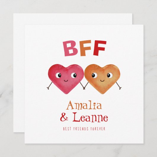 Carte BFF Meilleurs Amis Pour toujours Mignonne Amitié V (Devant / Derrière)