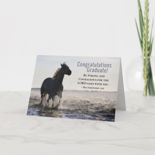 Carte Bible Soyez forts et courageux Cheval Graduation (Devant)