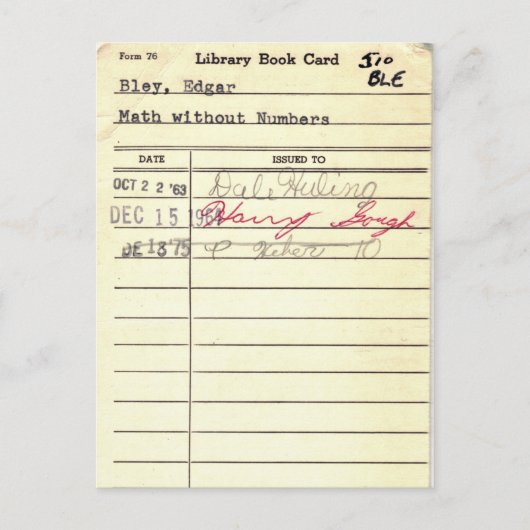 Carte Bibliothèque 510 Math Sans Numéros (Devant)