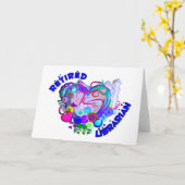 Carte Bibliothèque retraitée Artsy Retro Coeur Bleu (Fleur jaune)