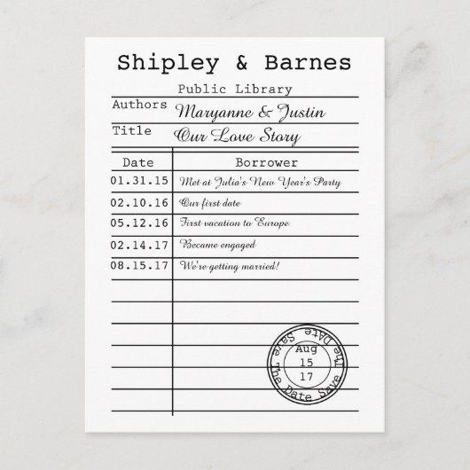 Carte Bibliothèque vintage Enregistrer la date (Devant)