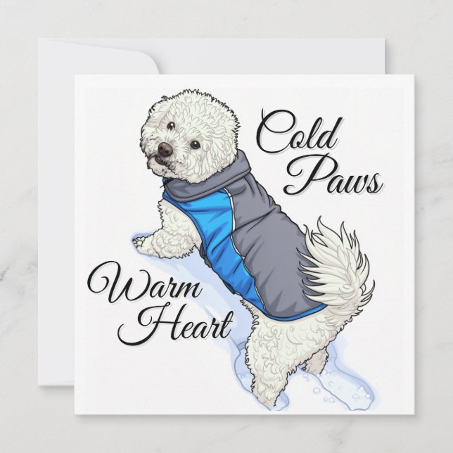 Carte Bichon à cœur chaud enneigé  (Devant)