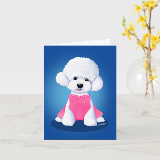 Carte Bichon en rose (Fleur jaune)
