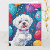 Carte Bichon frisé avec ballons (Fleur jaune)