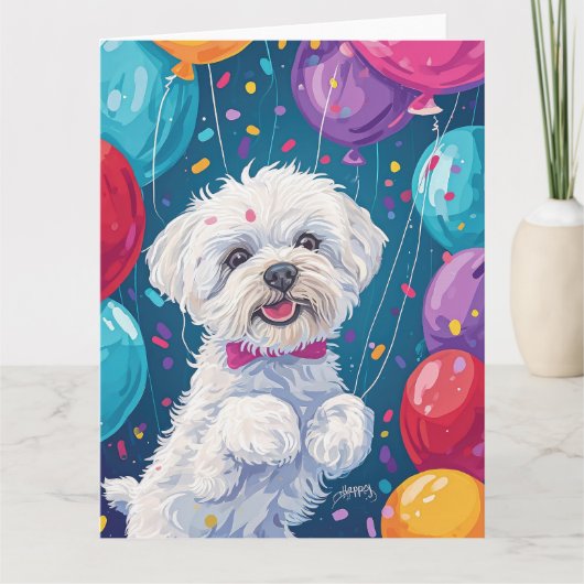Carte Bichon frisé avec des ballons (Devant)
