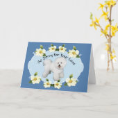 Carte Bichon Frise avec la Sympathie du Dogwood Bleu (Fleur jaune)