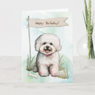 Carte Bichon Frise Chien dehors sous le signe d'annivers
