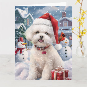 Carte Bichon Frise Chien Hiver Merveilles Pays de Noël J