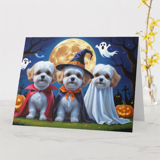 Carte Bichon Frise Chiens Citrouille Halloween Funny (Fleur jaune)