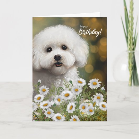 Carte Bichon Frise Dog Birthday with Daisies (Devant)