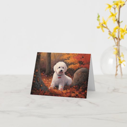 Carte Bichon Frise en automne Feuilles automne Inspire (Fleur jaune)